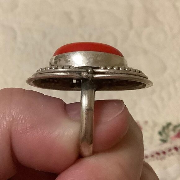 STERLING SILVER 925 RED CORAL WOMAN RING SIZE US 8​ - Picture 8 of 8